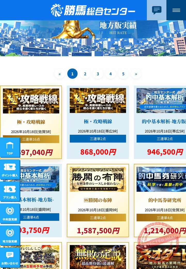 勝馬総合センターの会員ページ「地方版実績」(2026年10月19日撮影・登録名と会員番号は伏せ字)