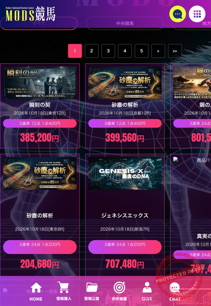 MODS競馬の会員ページ「的中実績」（2026年10月19日撮影・登録情報は伏せ字）