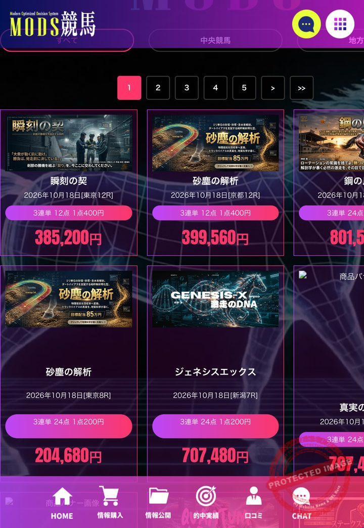 MODS競馬の会員ページ「的中実績」（2026年10月22日撮影・登録情報は伏せ字）